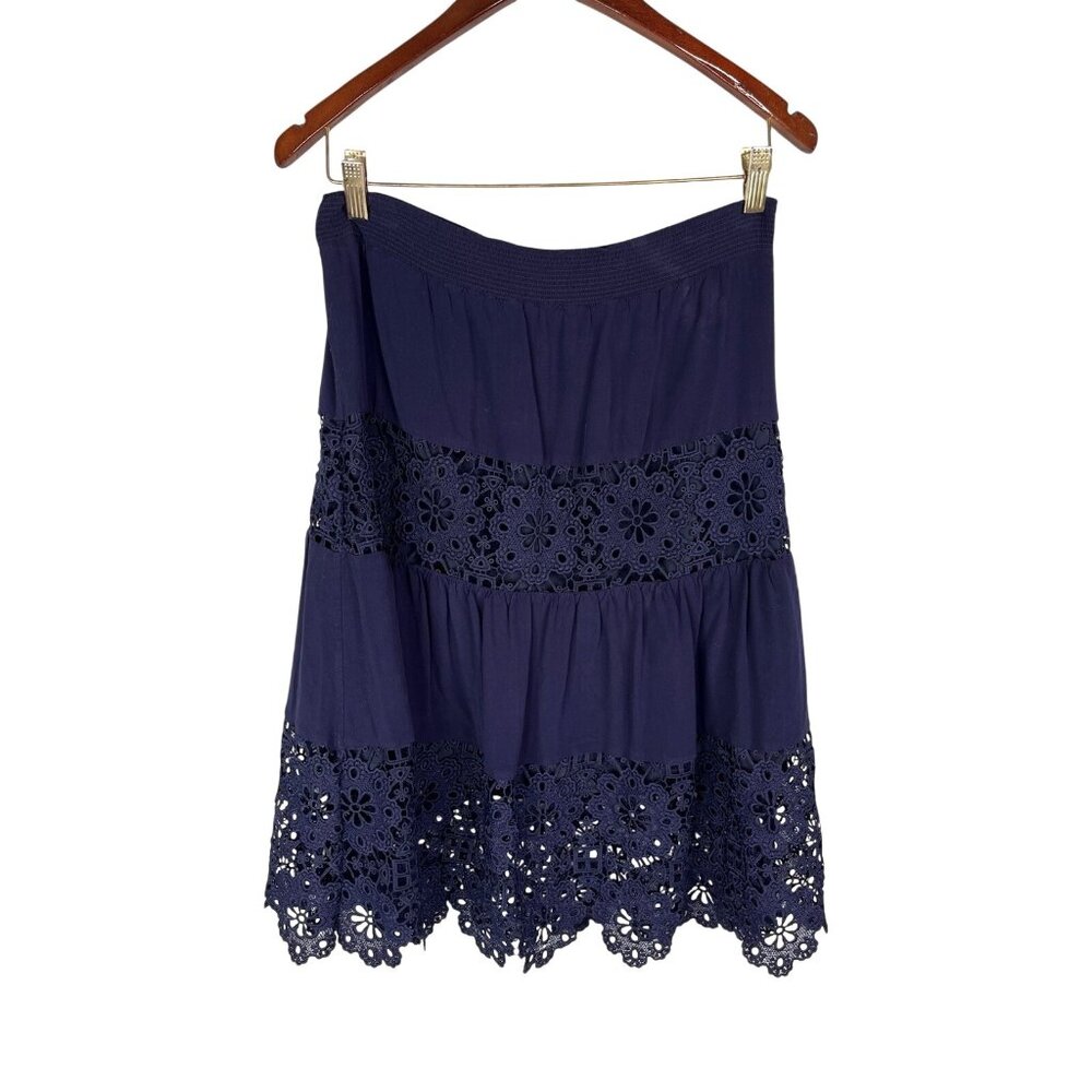SUNDANCE Women's Navy Eyelet Tiered Skirt XS